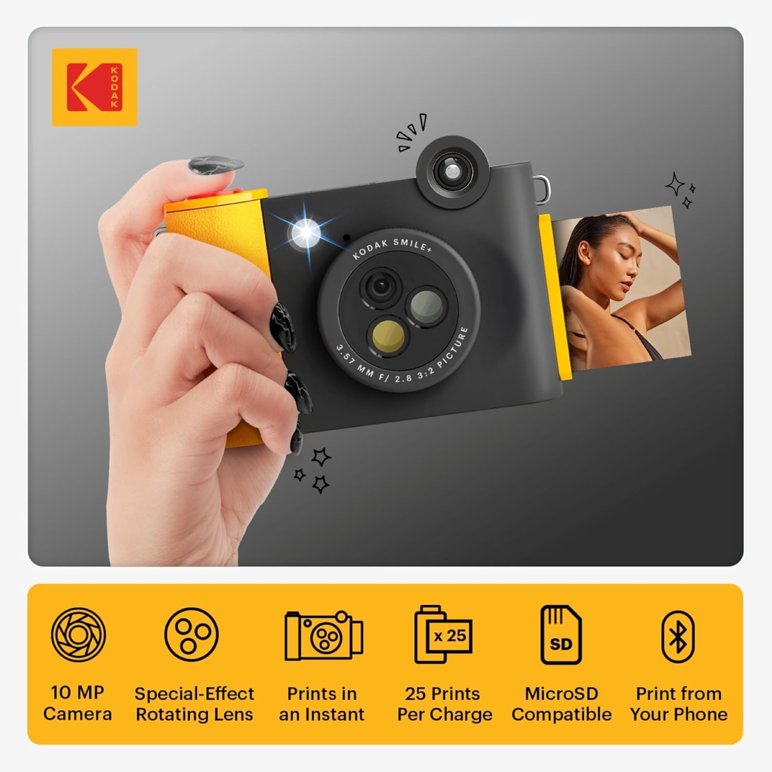 image:imageKodak Smile 2in1 Digital Instant Print Camera amp Photo Printer Gift Bundle Case Zink 2x3 Sticky Back Photo Paper 20pk Album Sticker Sets Sticker Frames Hanging Frames Markers BlackBlack