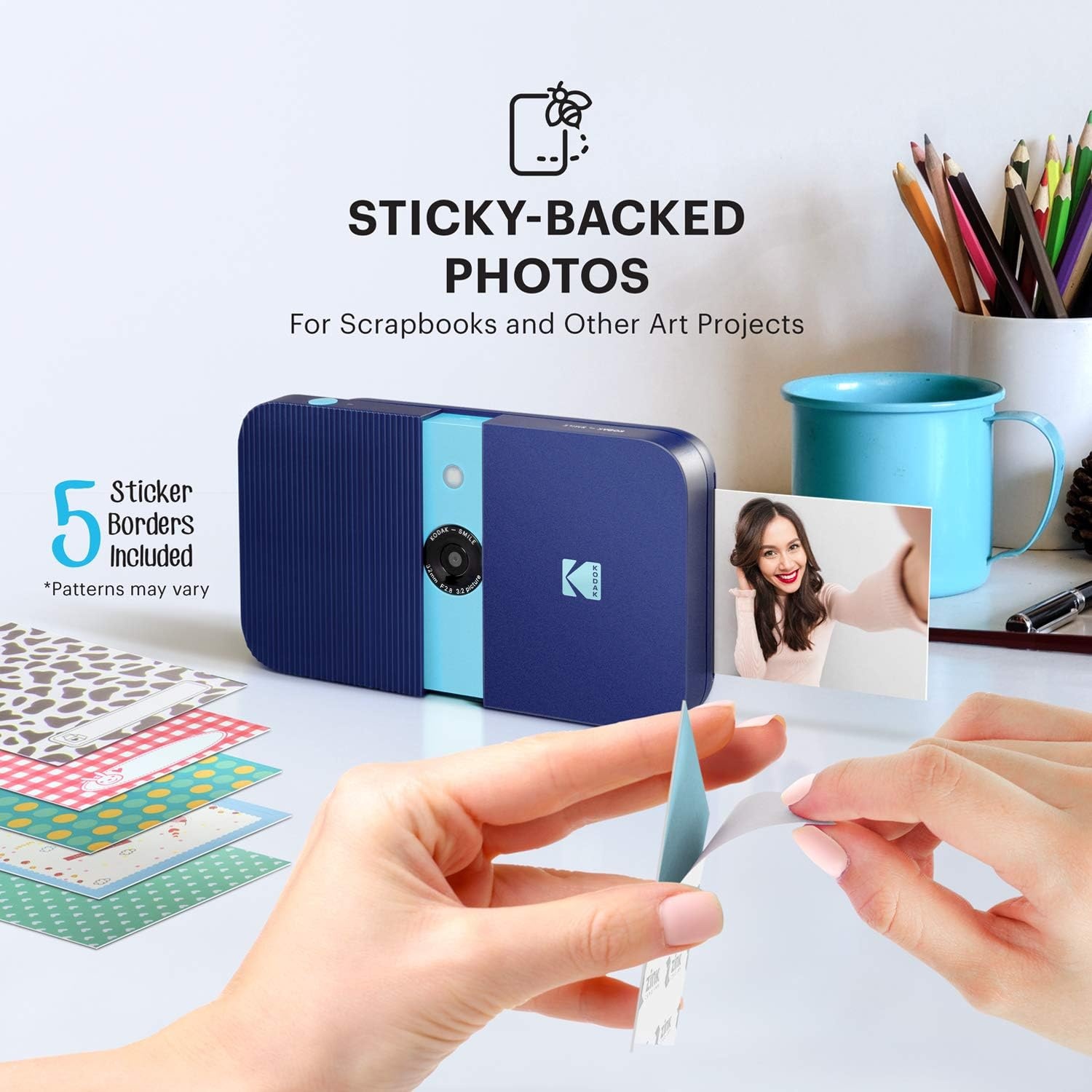 image:imageKodak Smile 2in1 Digital Instant Print Camera amp Photo Printer Gift Bundle Case Zink 2x3 Sticky Back Photo Paper 20pk Album Sticker Sets Sticker Frames Hanging Frames Markers BlackGreen