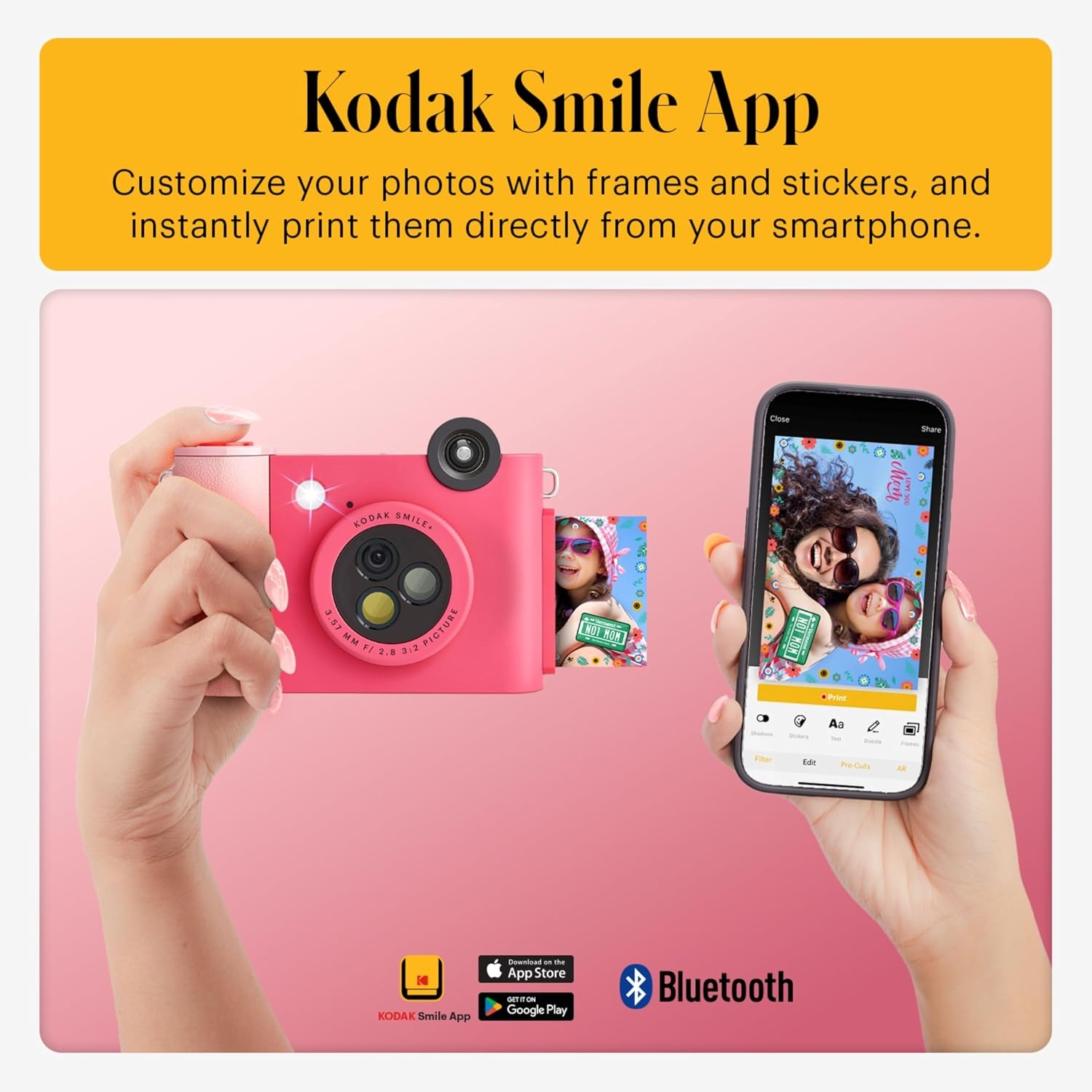image:imageKodak Smile 2in1 Digital Instant Print Camera amp Photo Printer Gift Bundle Case Zink 2x3 Sticky Back Photo Paper 20pk Album Sticker Sets Sticker Frames Hanging Frames Markers BlackFuchsia
