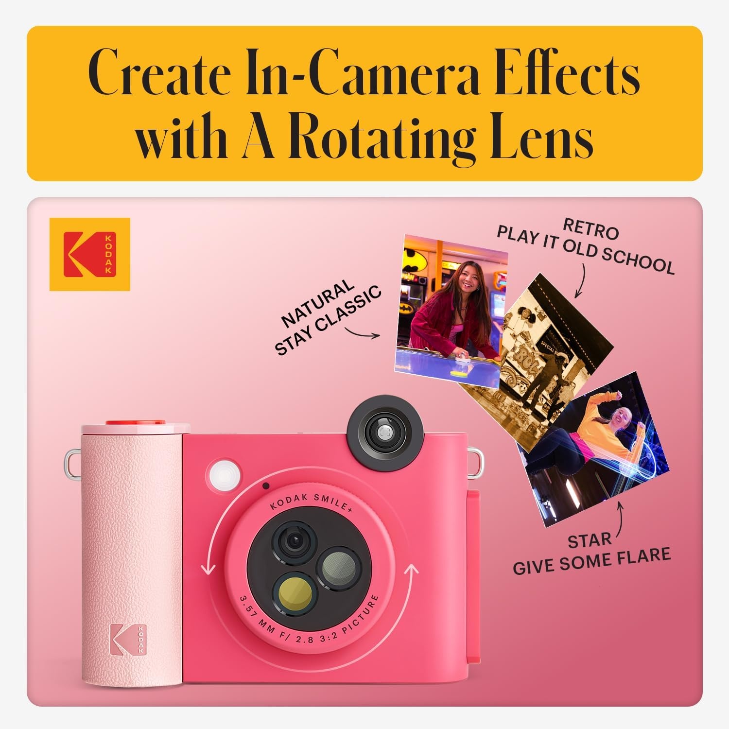 image:imageKodak Smile 2in1 Digital Instant Print Camera amp Photo Printer Gift Bundle Case Zink 2x3 Sticky Back Photo Paper 20pk Album Sticker Sets Sticker Frames Hanging Frames Markers BlackFuchsia