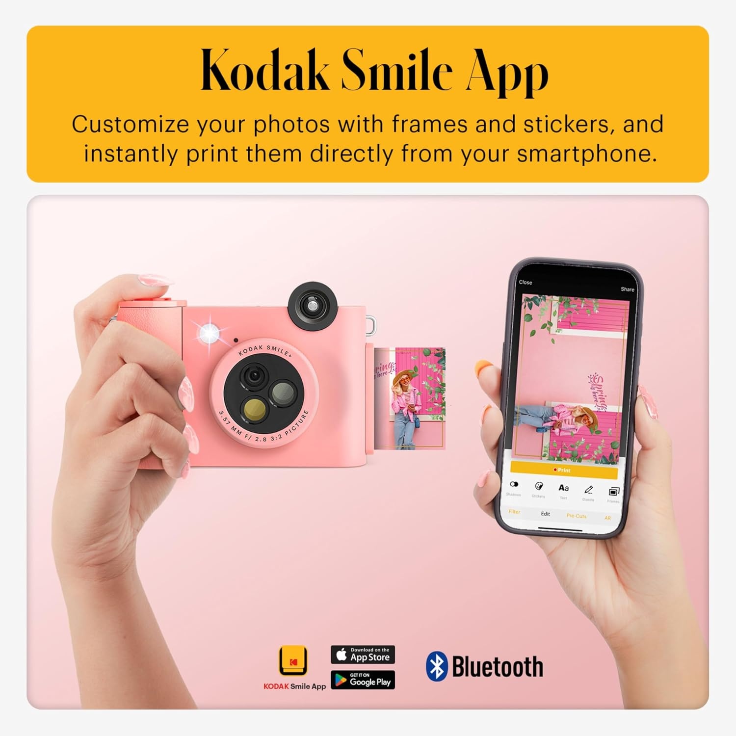 image:imageKodak Smile 2in1 Digital Instant Print Camera amp Photo Printer Gift Bundle Case Zink 2x3 Sticky Back Photo Paper 20pk Album Sticker Sets Sticker Frames Hanging Frames Markers BlackPink