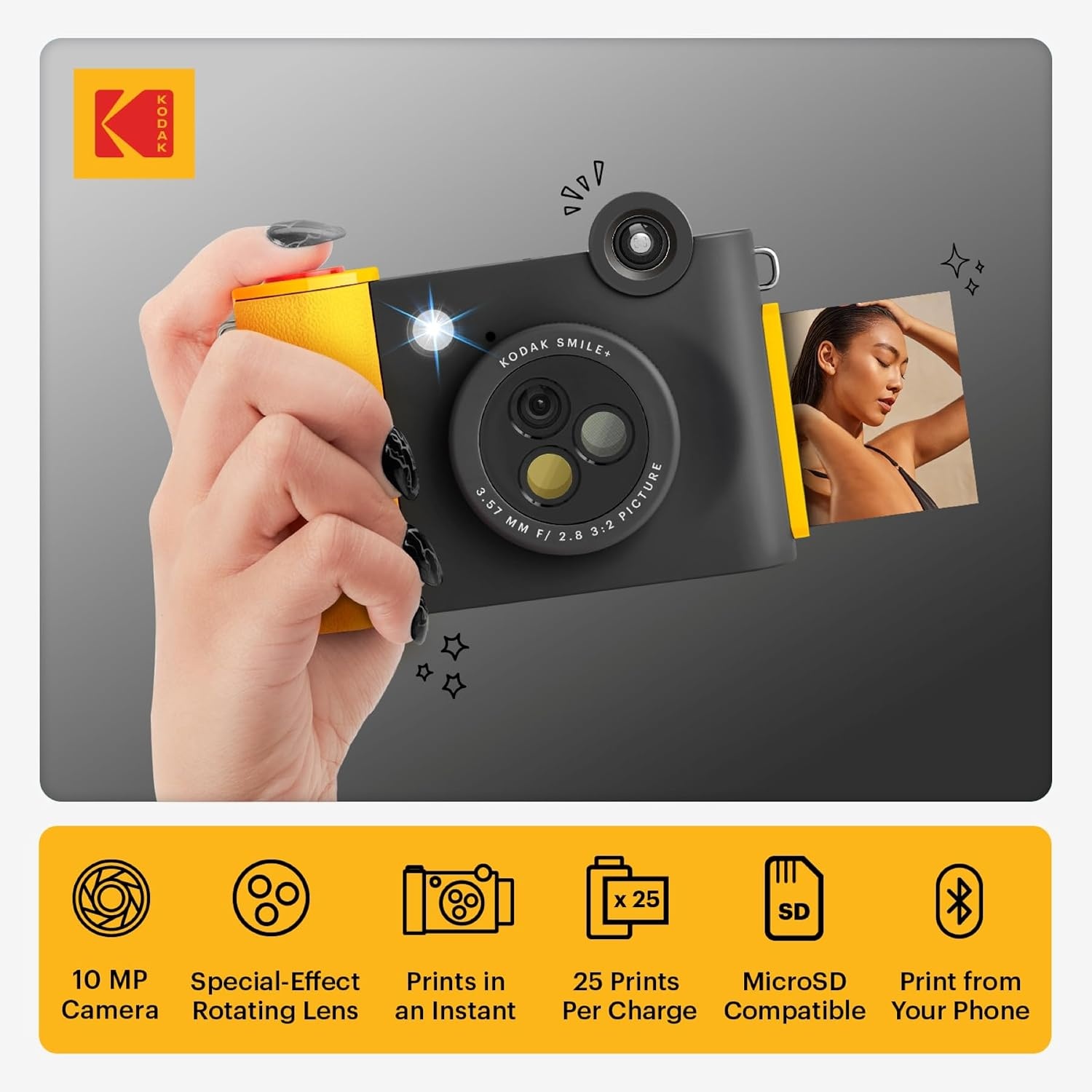 image:imageKodak Smile 2in1 Digital Instant Print Camera amp Photo Printer Gift Bundle Case Zink 2x3 Sticky Back Photo Paper 20pk Album Sticker Sets Sticker Frames Hanging Frames Markers BlackBlack