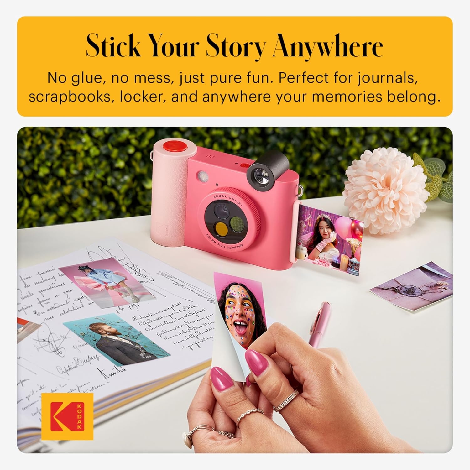 image:imageKodak Smile 2in1 Digital Instant Print Camera amp Photo Printer Gift Bundle Case Zink 2x3 Sticky Back Photo Paper 20pk Album Sticker Sets Sticker Frames Hanging Frames Markers BlackFuchsia