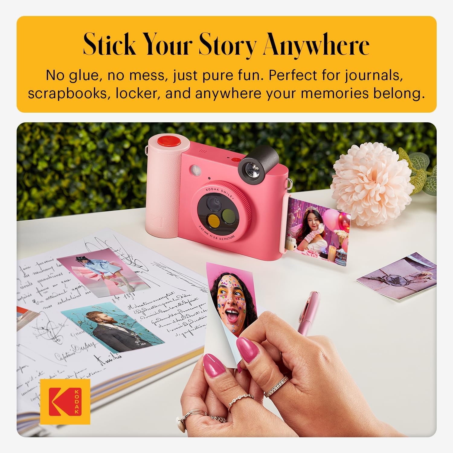 image:imageKodak Smile 2in1 Digital Instant Print Camera amp Photo Printer Gift Bundle Case Zink 2x3 Sticky Back Photo Paper 20pk Album Sticker Sets Sticker Frames Hanging Frames Markers BlackFuchsia