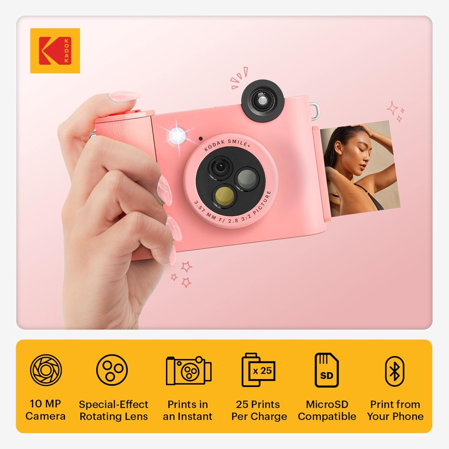 image:imageKodak Smile 2in1 Digital Instant Print Camera amp Photo Printer Gift Bundle Case Zink 2x3 Sticky Back Photo Paper 20pk Album Sticker Sets Sticker Frames Hanging Frames Markers BlackPink