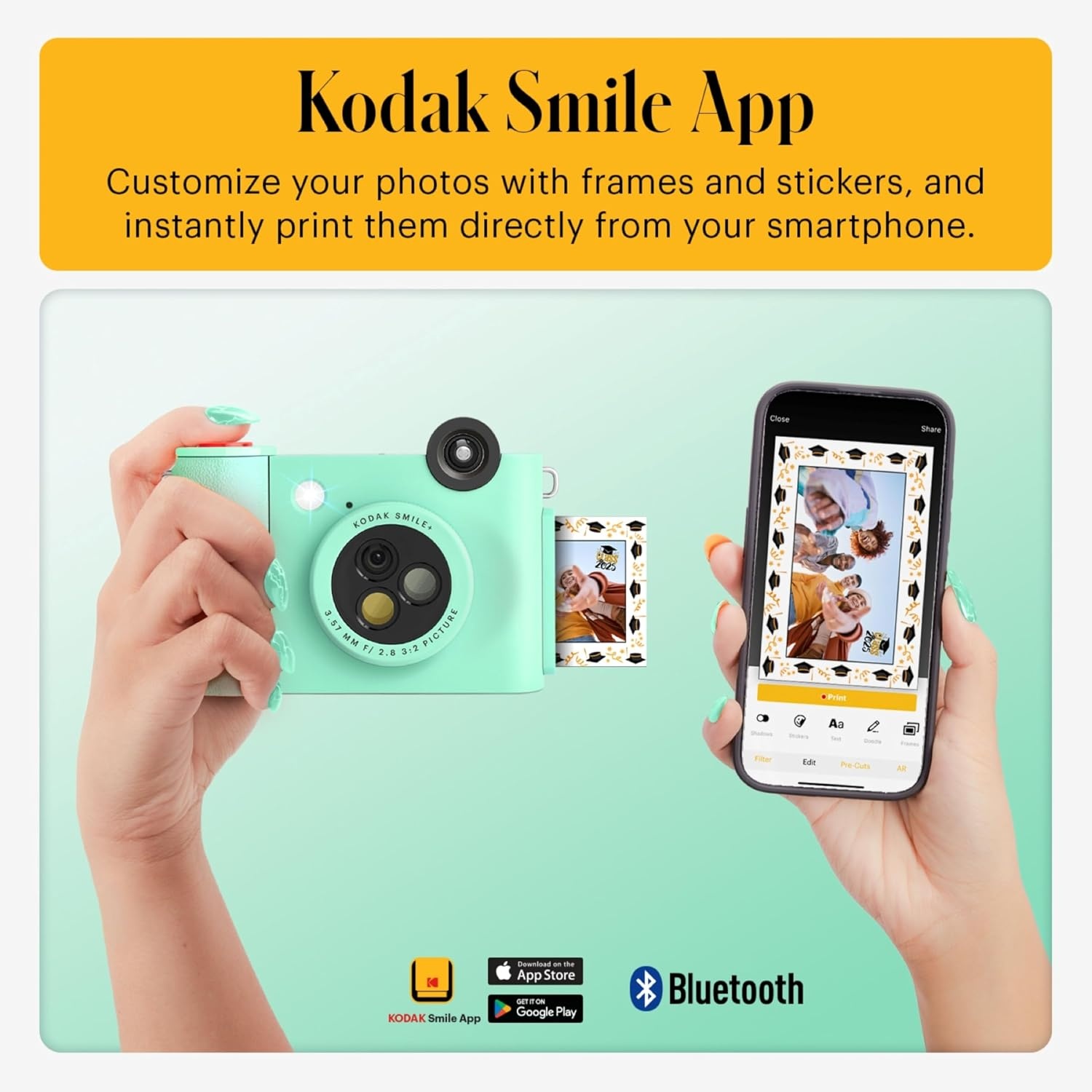 image:imageKodak Smile 2in1 Digital Instant Print Camera amp Photo Printer Gift Bundle Case Zink 2x3 Sticky Back Photo Paper 20pk Album Sticker Sets Sticker Frames Hanging Frames Markers BlackGreen