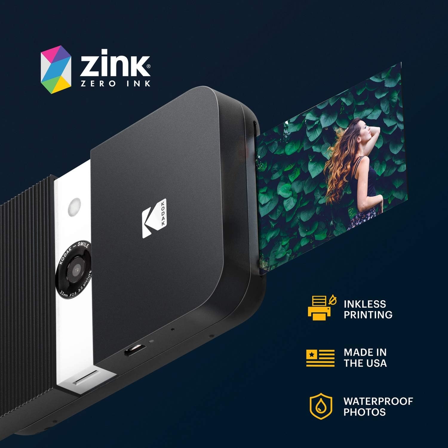 image:imageKodak Smile 2in1 Digital Instant Print Camera amp Photo Printer Gift Bundle Case Zink 2x3 Sticky Back Photo Paper 20pk Album Sticker Sets Sticker Frames Hanging Frames Markers BlackBlack
