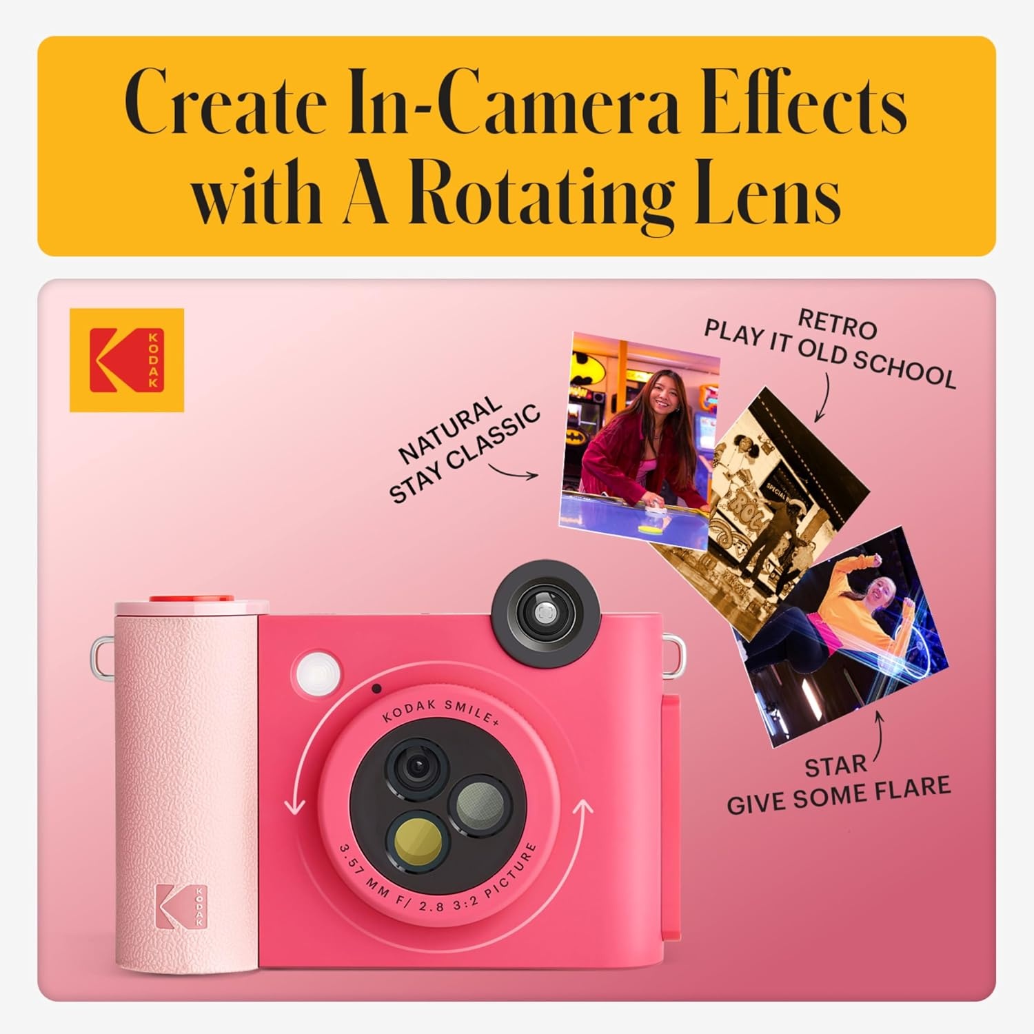 image:imageKodak Smile 2in1 Digital Instant Print Camera amp Photo Printer Gift Bundle Case Zink 2x3 Sticky Back Photo Paper 20pk Album Sticker Sets Sticker Frames Hanging Frames Markers BlackFuchsia
