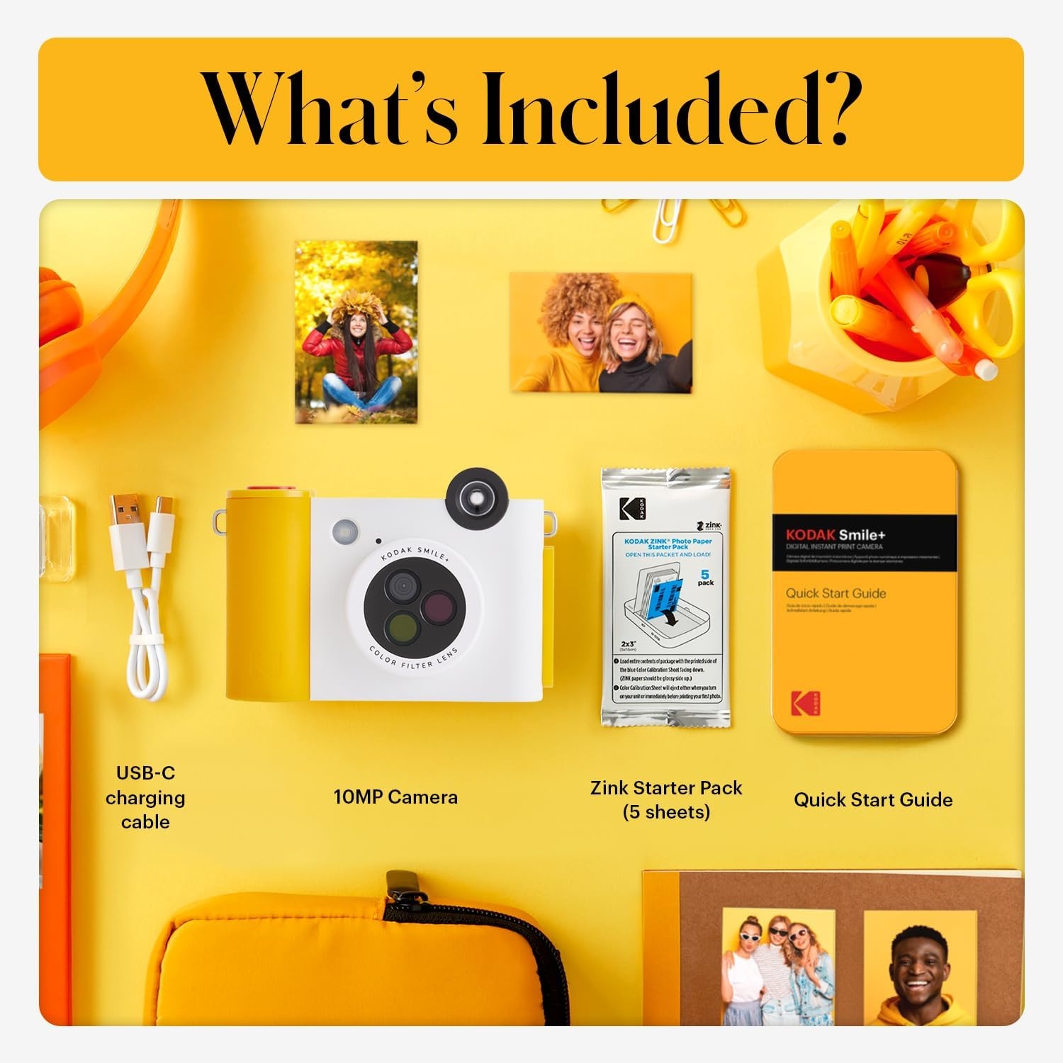 image:imageKodak Smile 2in1 Digital Instant Print Camera amp Photo Printer Gift Bundle Case Zink 2x3 Sticky Back Photo Paper 20pk Album Sticker Sets Sticker Frames Hanging Frames Markers BlackWhite