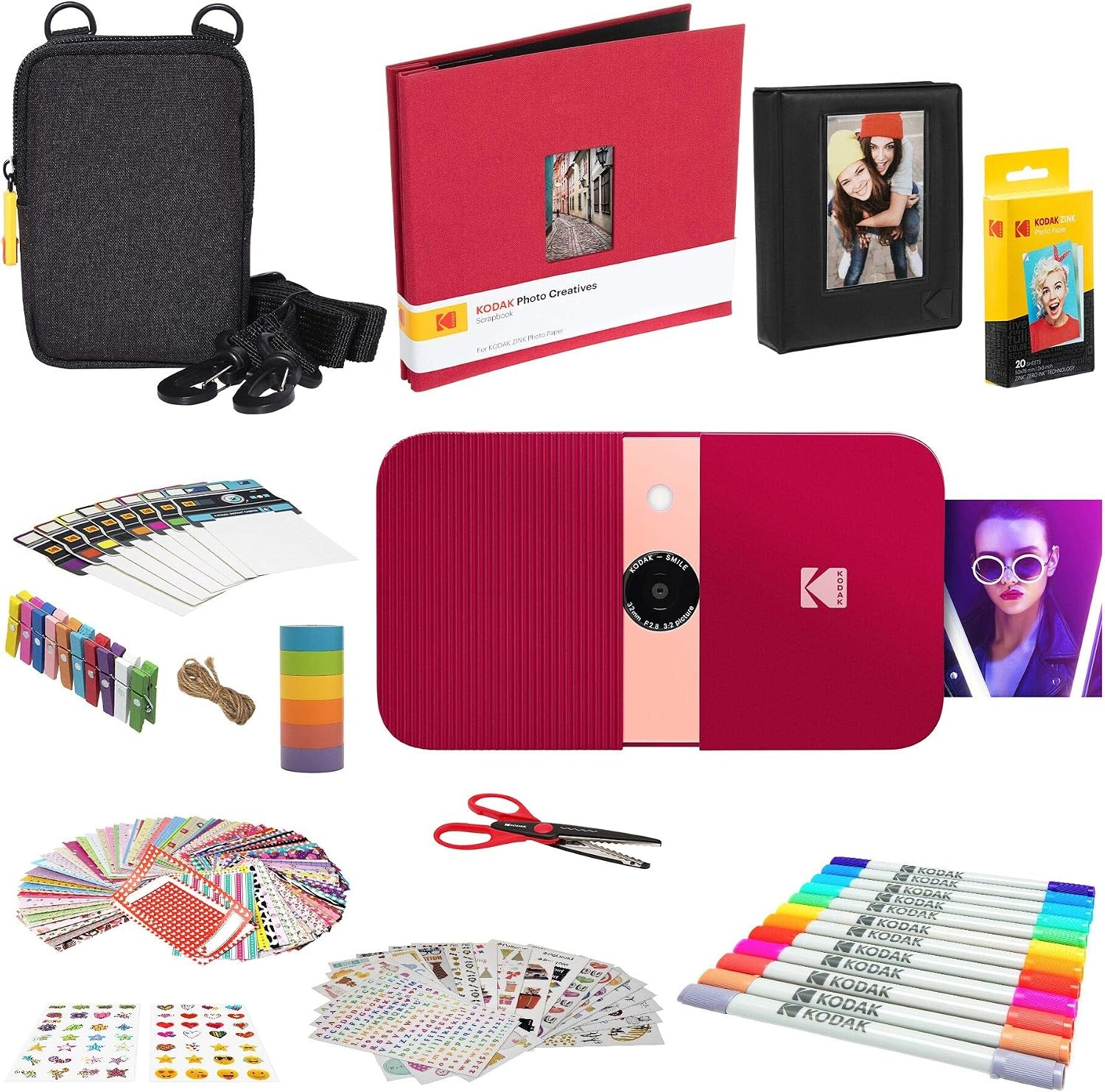 image:imageKodak Smile 2in1 Digital Instant Print Camera amp Photo Printer Gift Bundle Case Zink 2x3 Sticky Back Photo Paper 20pk Album Sticker Sets Sticker Frames Hanging Frames Markers BlackFuchsia