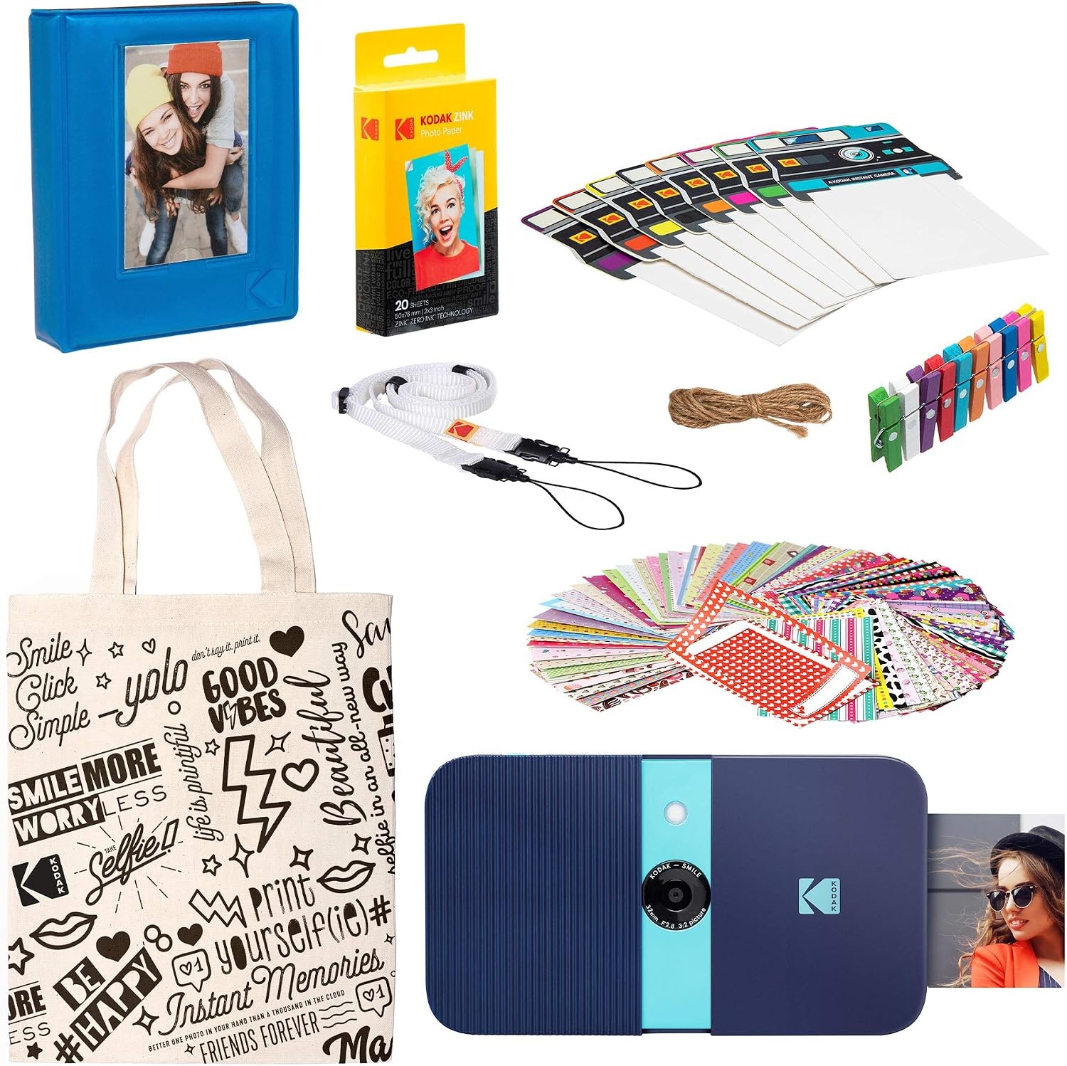image:imageKodak Smile 2in1 Digital Instant Print Camera amp Photo Printer Gift Bundle Case Zink 2x3 Sticky Back Photo Paper 20pk Album Sticker Sets Sticker Frames Hanging Frames Markers BlackPink