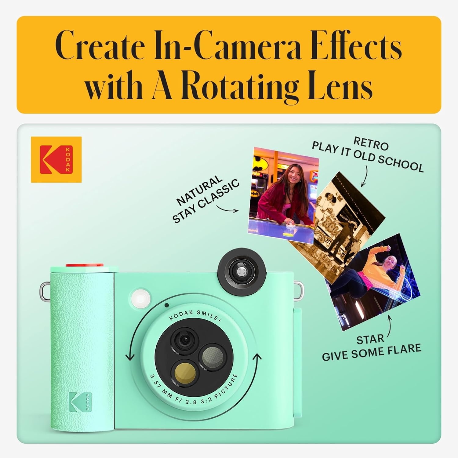 image:imageKodak Smile 2in1 Digital Instant Print Camera amp Photo Printer Gift Bundle Case Zink 2x3 Sticky Back Photo Paper 20pk Album Sticker Sets Sticker Frames Hanging Frames Markers BlackGreen