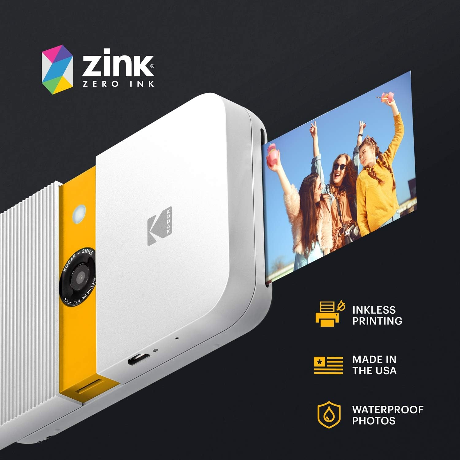 image:imageKodak Smile 2in1 Digital Instant Print Camera amp Photo Printer Gift Bundle Case Zink 2x3 Sticky Back Photo Paper 20pk Album Sticker Sets Sticker Frames Hanging Frames Markers BlackWhite