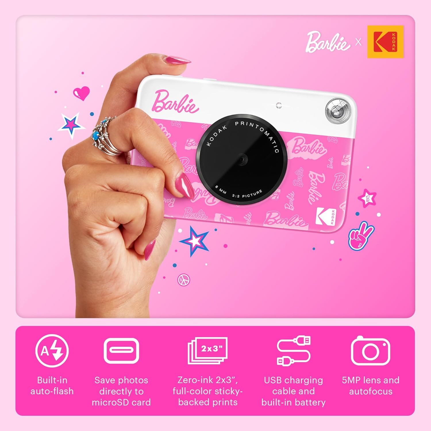 image:imageKodak x Barbie Printomatic FullColor Instant Print Digital Camera Barbie Deluxe Bundle Iconic Style Barbie Deluxe Camera Case Barbie Photo Album Zink Paper 20 SheetsSignature Style