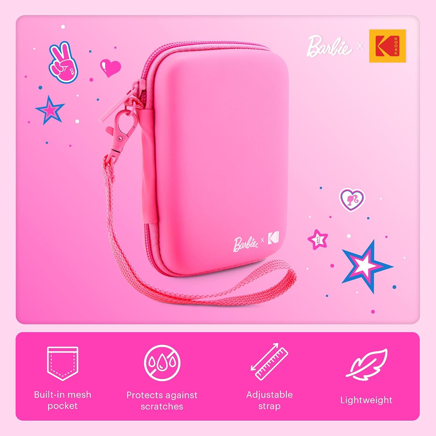 image:imageKodak x Barbie Soft Case with Zipper Closure and Crossbody Shoulder Bag Pink Compatible with Printomatic Camera or Step Slim Photo PrinterEVA