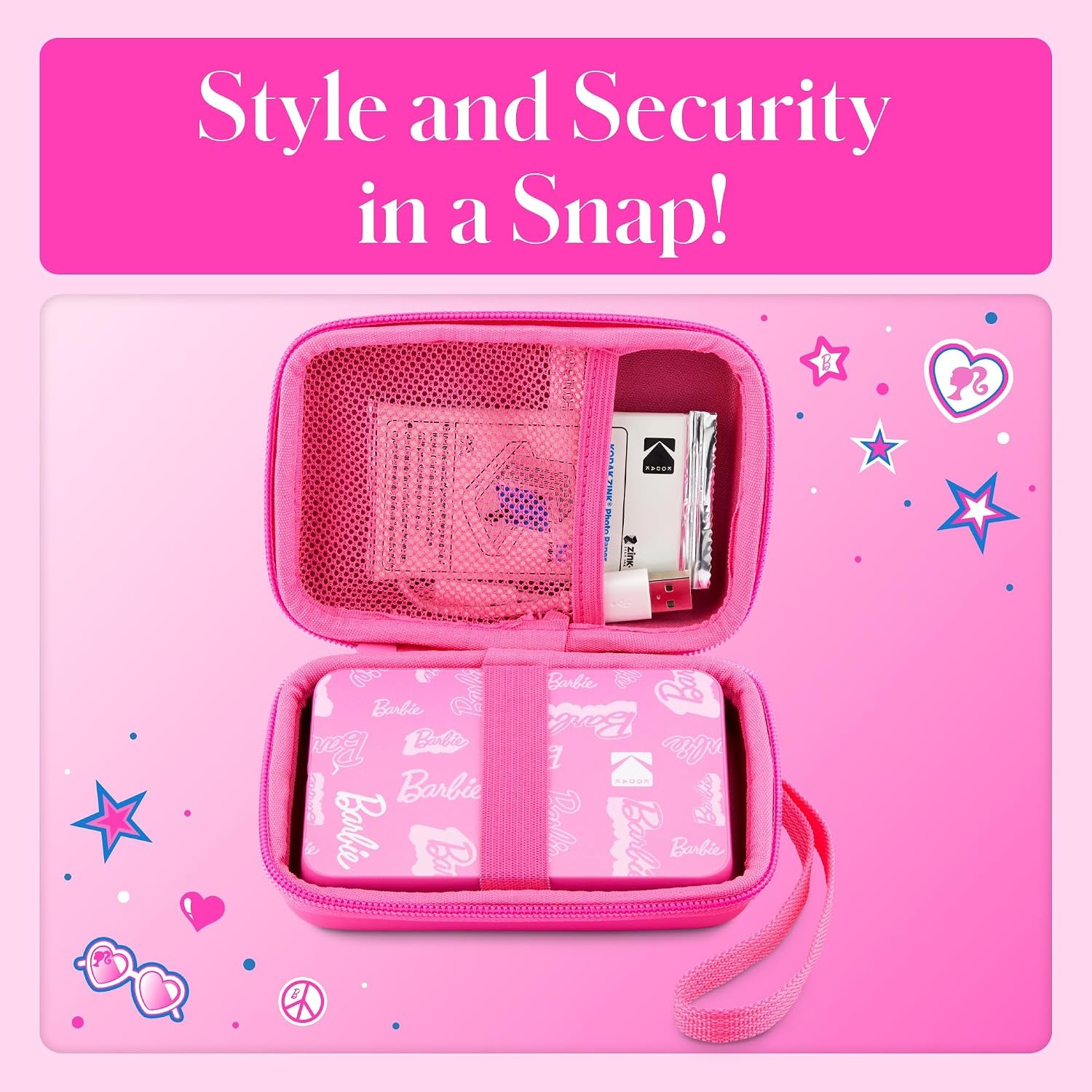 image:imageKodak x Barbie Soft Case with Zipper Closure and Crossbody Shoulder Bag Pink Compatible with Printomatic Camera or Step Slim Photo PrinterEVA