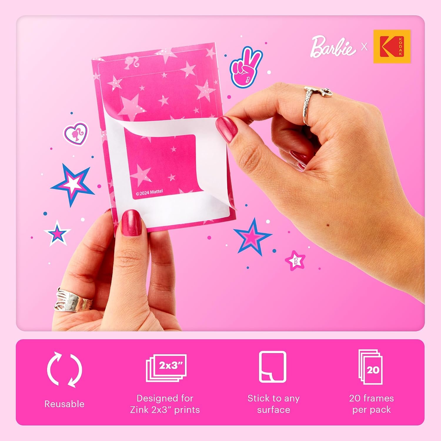 image:imageKodak x Barbie Soft Case with Zipper Closure and Crossbody Shoulder Bag Pink Compatible with Printomatic Camera or Step Slim Photo PrinterSticker Frames