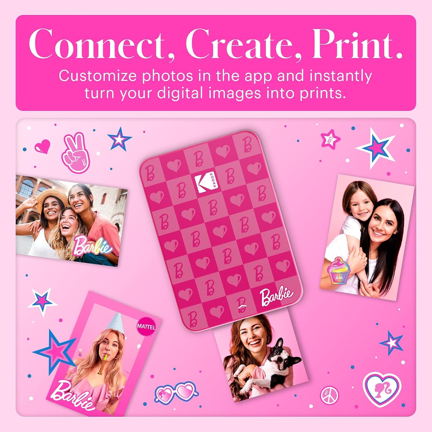 image:imageKodak x Barbie Step Slim Wireless Instant Portable Photo Mobile Printer Gift Bundle Signature Style Barbie Camera Case Photo Album Sticker amp Hanging Frames 50 Stickers Zink Paper 20 SheetsBarbie Iconic