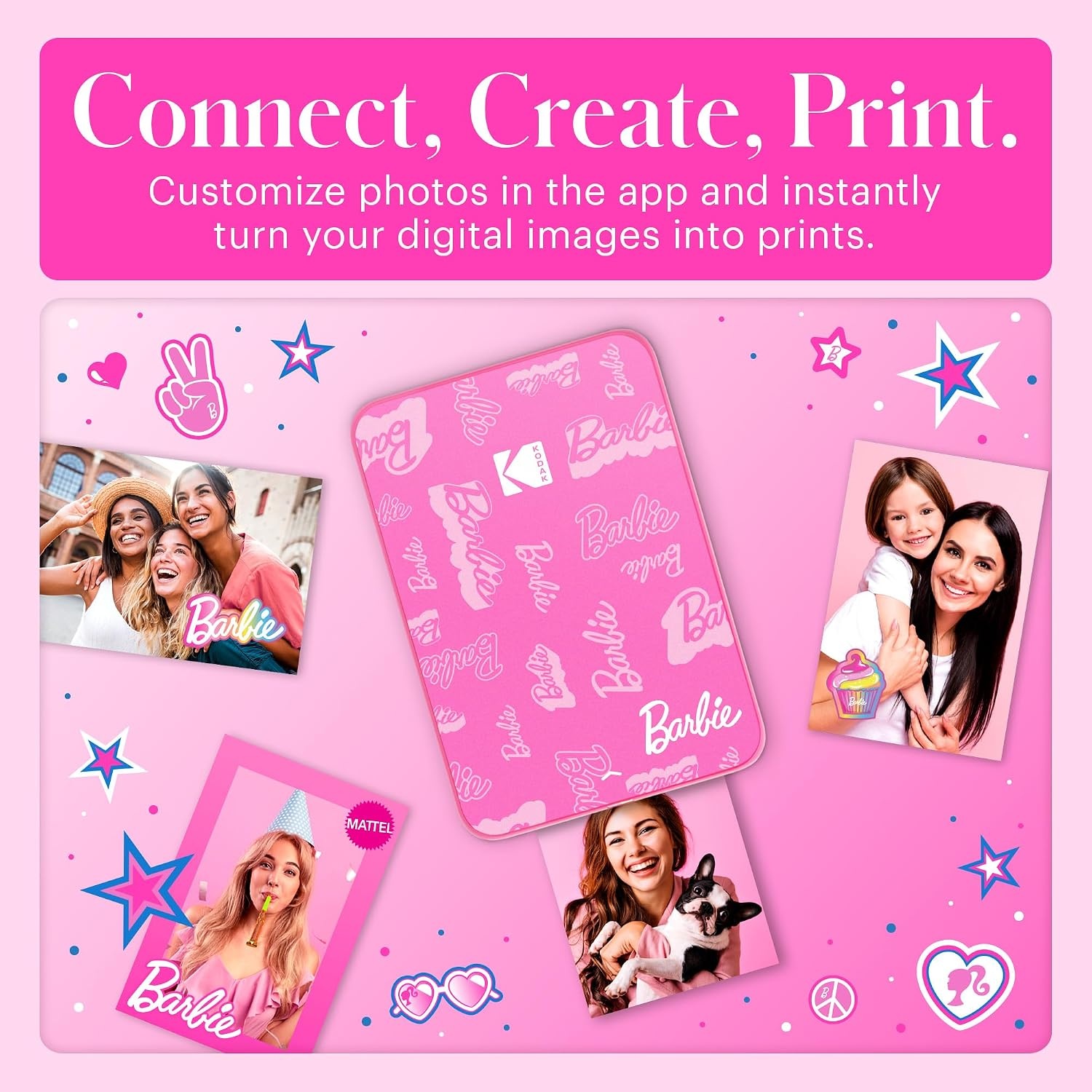 image:imageKodak x Barbie Step Slim Wireless Instant Portable Photo Mobile Printer Gift Bundle Signature Style Barbie Camera Case Photo Album Sticker amp Hanging Frames 50 Stickers Zink Paper 20 SheetsBarbie Signature