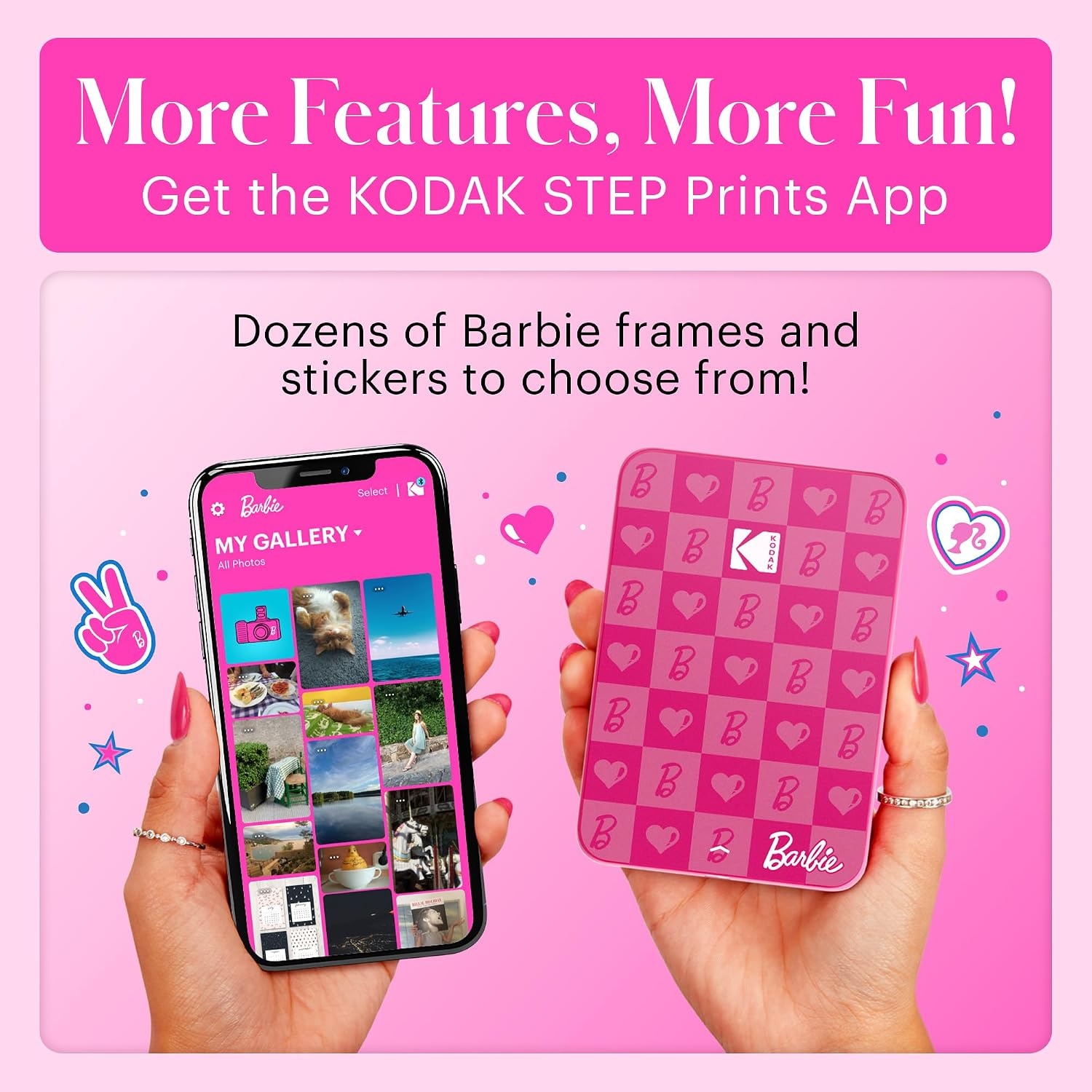 image:imageKodak x Barbie Step Slim Wireless Instant Portable Photo Mobile Printer Gift Bundle Signature Style Barbie Camera Case Photo Album Sticker amp Hanging Frames 50 Stickers Zink Paper 20 SheetsBarbie Iconic