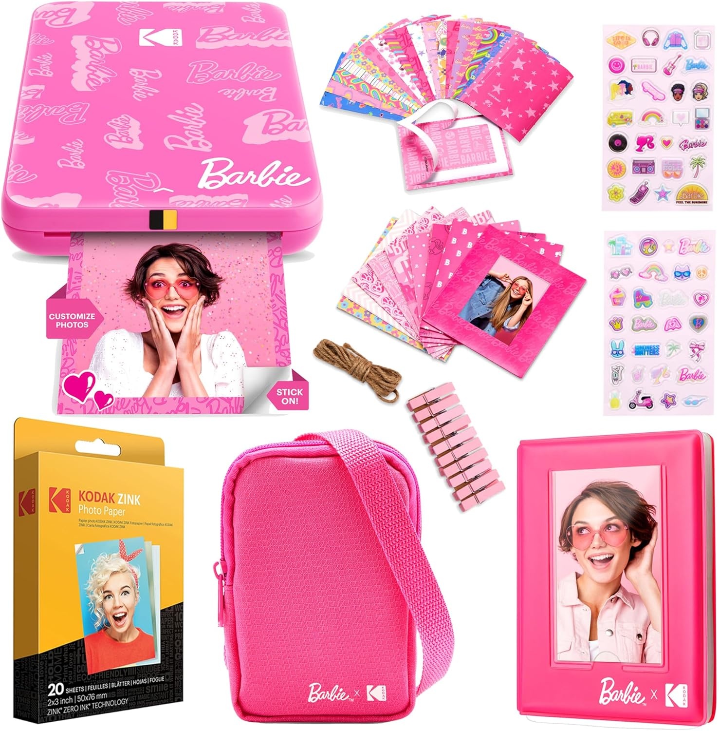 image:imageKodak x Barbie Step Slim Wireless Instant Portable Photo Mobile Printer Gift Bundle Signature Style Barbie Camera Case Photo Album Sticker amp Hanging Frames 50 Stickers Zink Paper 20 SheetsBarbie Signature