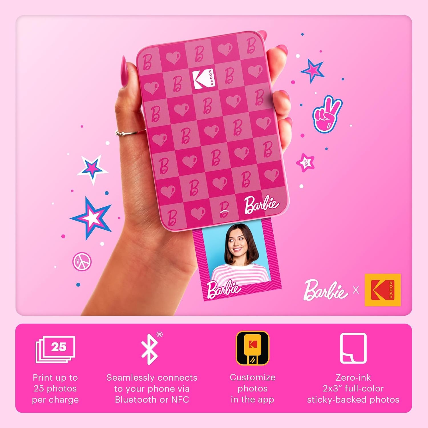 image:imageKodak x Barbie Step Slim Wireless Instant Portable Photo Mobile Printer Gift Bundle Signature Style Barbie Camera Case Photo Album Sticker amp Hanging Frames 50 Stickers Zink Paper 20 SheetsBarbie Iconic