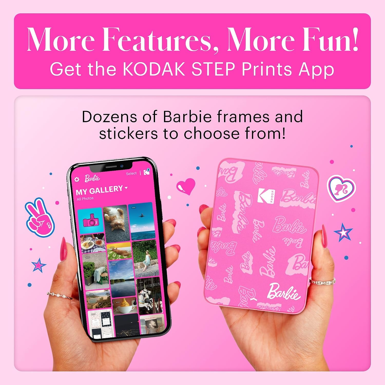 image:imageKodak x Barbie Step Slim Wireless Instant Portable Photo Mobile Printer Gift Bundle Signature Style Barbie Camera Case Photo Album Sticker amp Hanging Frames 50 Stickers Zink Paper 20 SheetsBarbie Signature