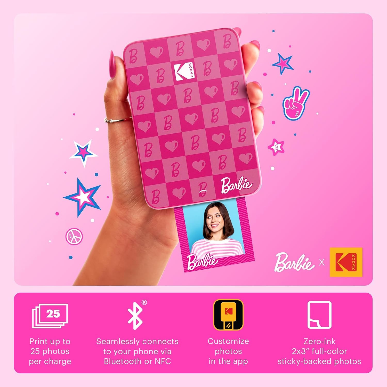 image:imageKodak x Barbie Step Slim Wireless Instant Portable Photo Mobile Printer Iconic Style Barbie Deluxe Camera Case Barbie Photo Album Zink Paper 20 SheetsDark Pink