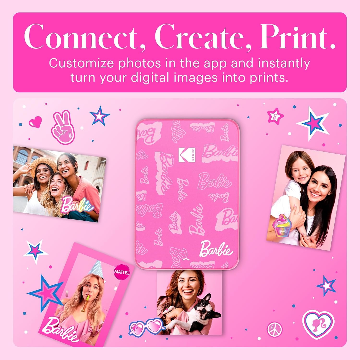 image:imageKodak x Barbie Step Slim Wireless Instant Portable Photo Mobile Printer Iconic Style Barbie Deluxe Camera Case Barbie Photo Album Zink Paper 20 SheetsLight Pink