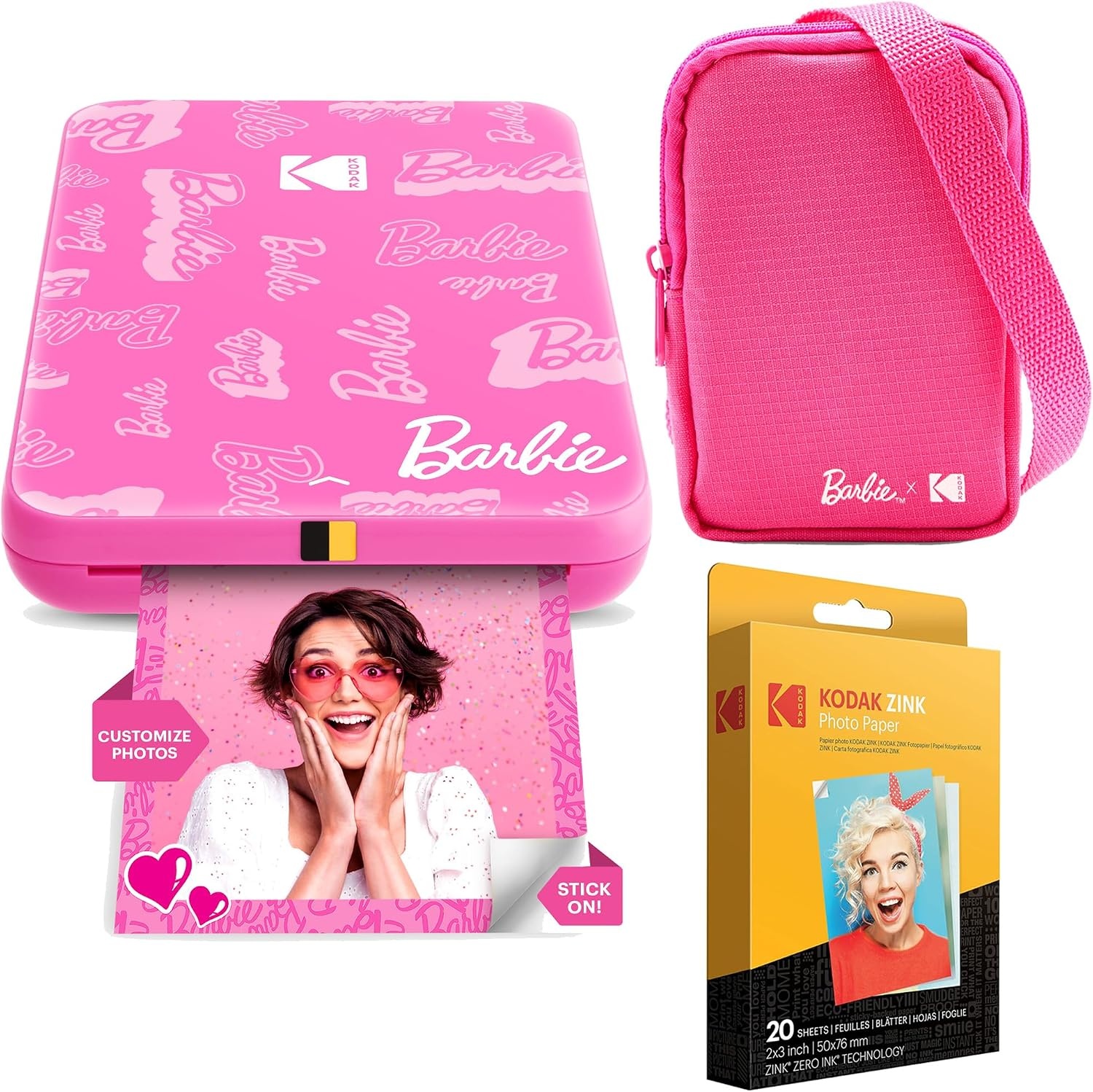 image:imageKodak x Barbie Step Slim Wireless Instant Portable Photo Mobile Printer Iconic Style Barbie Deluxe Camera Case Barbie Photo Album Zink Paper 20 SheetsLight Pink