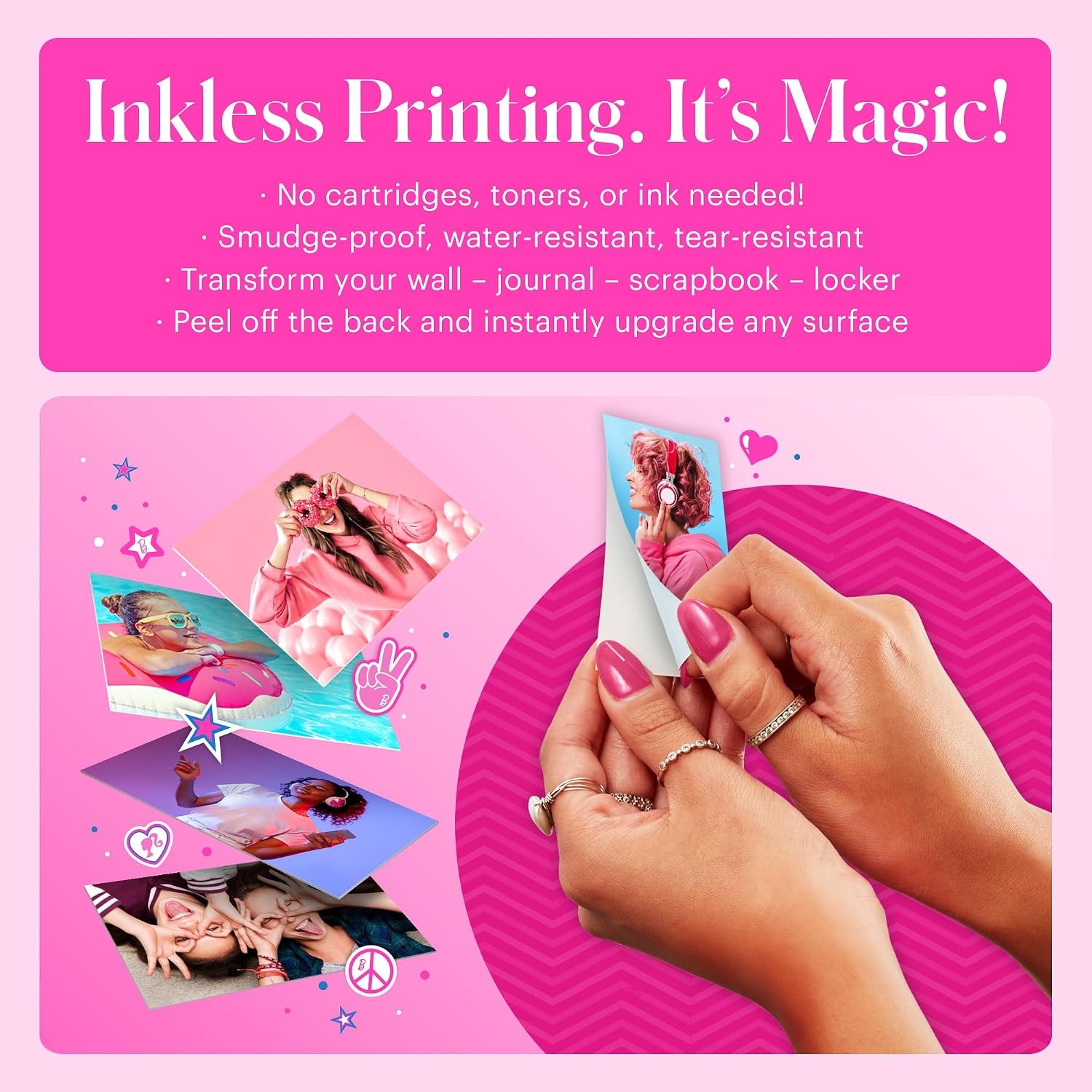 image:imageKodak x Barbie Step Slim Wireless Instant Portable Photo Mobile Printer Iconic Style Barbie Deluxe Camera Case Barbie Photo Album Zink Paper 20 SheetsDark Pink