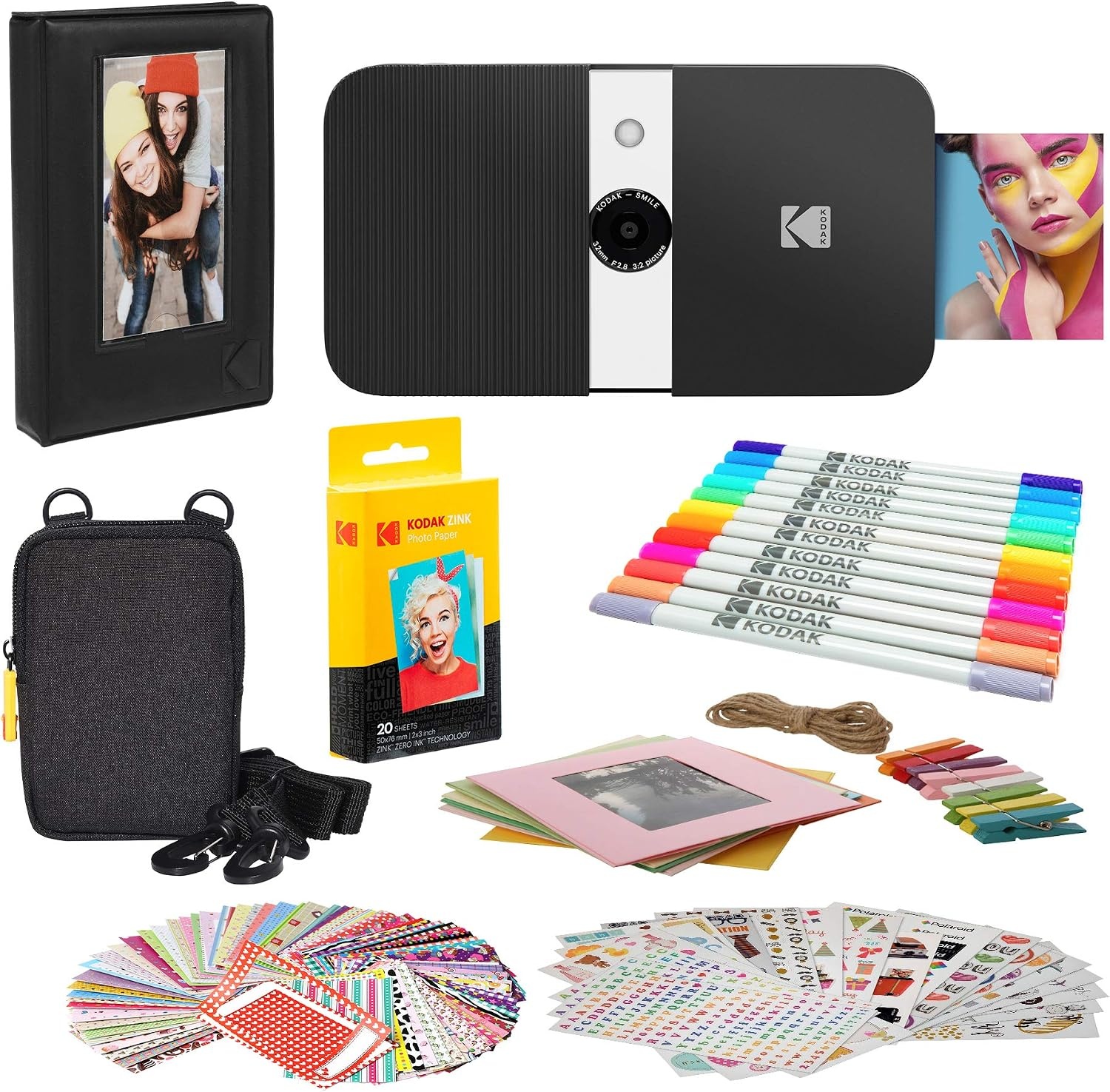 image:imageZink Kodak Smile Instant Print Digital Camera WhiteYellow Photo Frames Bundle with Soft CaseBlack