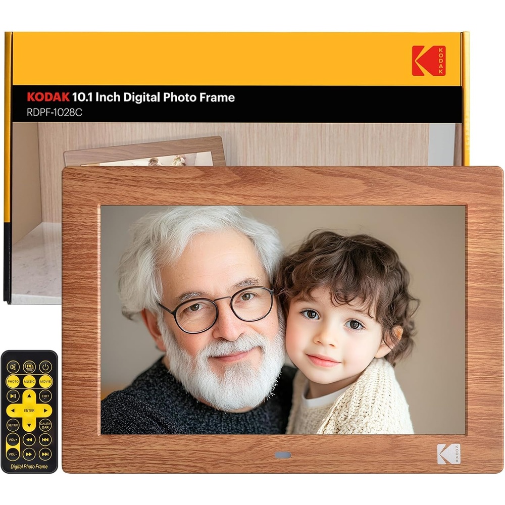 image:imageKODAK 7 Inch Digital Picture Frame with Remote Control 1024x600 HD Display Digital Photo Frame USB or SD Card Required AutoRotate Supports PhotoVideoMusicCalendarSlideshowWooden