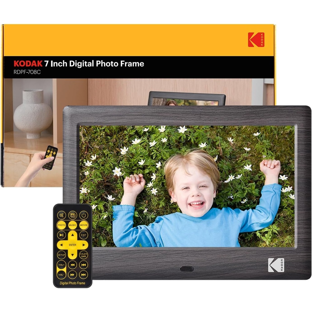 image:imageKODAK 7 Inch Digital Picture Frame with Remote Control 1024x600 HD Display Digital Photo Frame USB or SD Card Required AutoRotate Supports PhotoVideoMusicCalendarSlideshowBlack