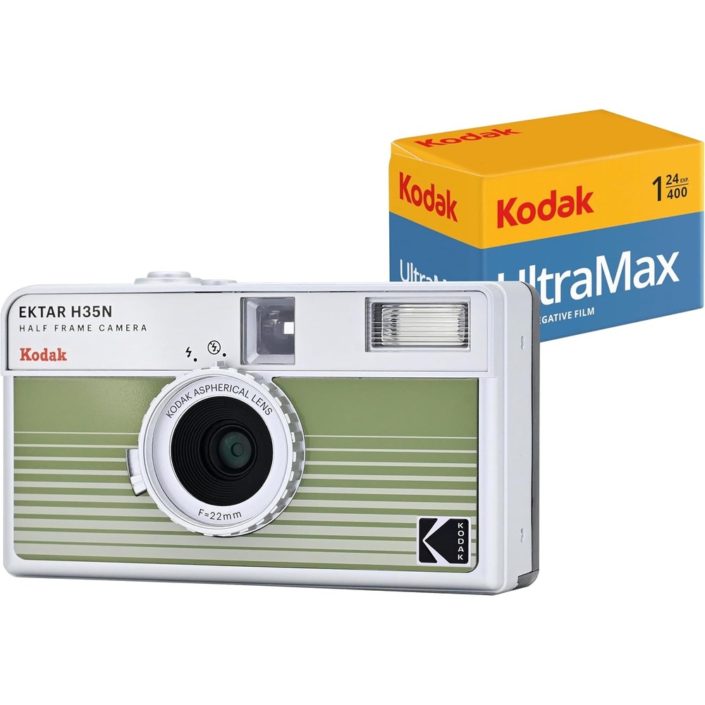 image:imageKODAK EKTAR H35N Half Frame Film Camera 35mm Reusable FocusFree Bulb Function Builtin Star Filter Coated Improved Lens Film amp AAA Battery are not Included Striped Black Premium KitStriped Green