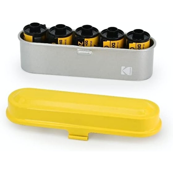 image:imageKODAK Film Case for 5 Rolls of 35mm Films Compact Retro Steel Case to Sort and Safeguard Film Rolls Blue Film is not IncludedYellow