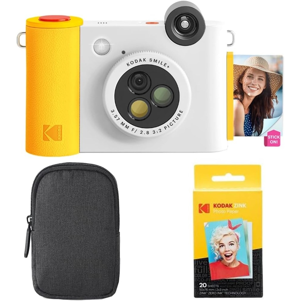 image:imageKODAK Smile 2in1 Digital Instant Print Camera amp Wireless Bluetooth Photo Printer Starter Bundle Carrying Case Zink 20pk StickyBack Photo Paper 10MP SpecialEffect Rotating Lens White