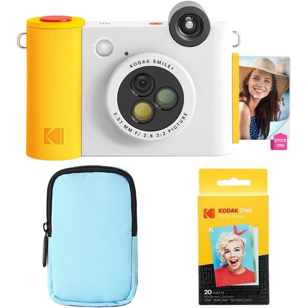 image:imageKODAK Smile 2in1 Digital Instant Print Camera amp Wireless Bluetooth Photo Printer Starter Bundle Deluxe Case Zink 20pk StickyBack Photo Paper 10MP SpecialEffect Rotating Lens White