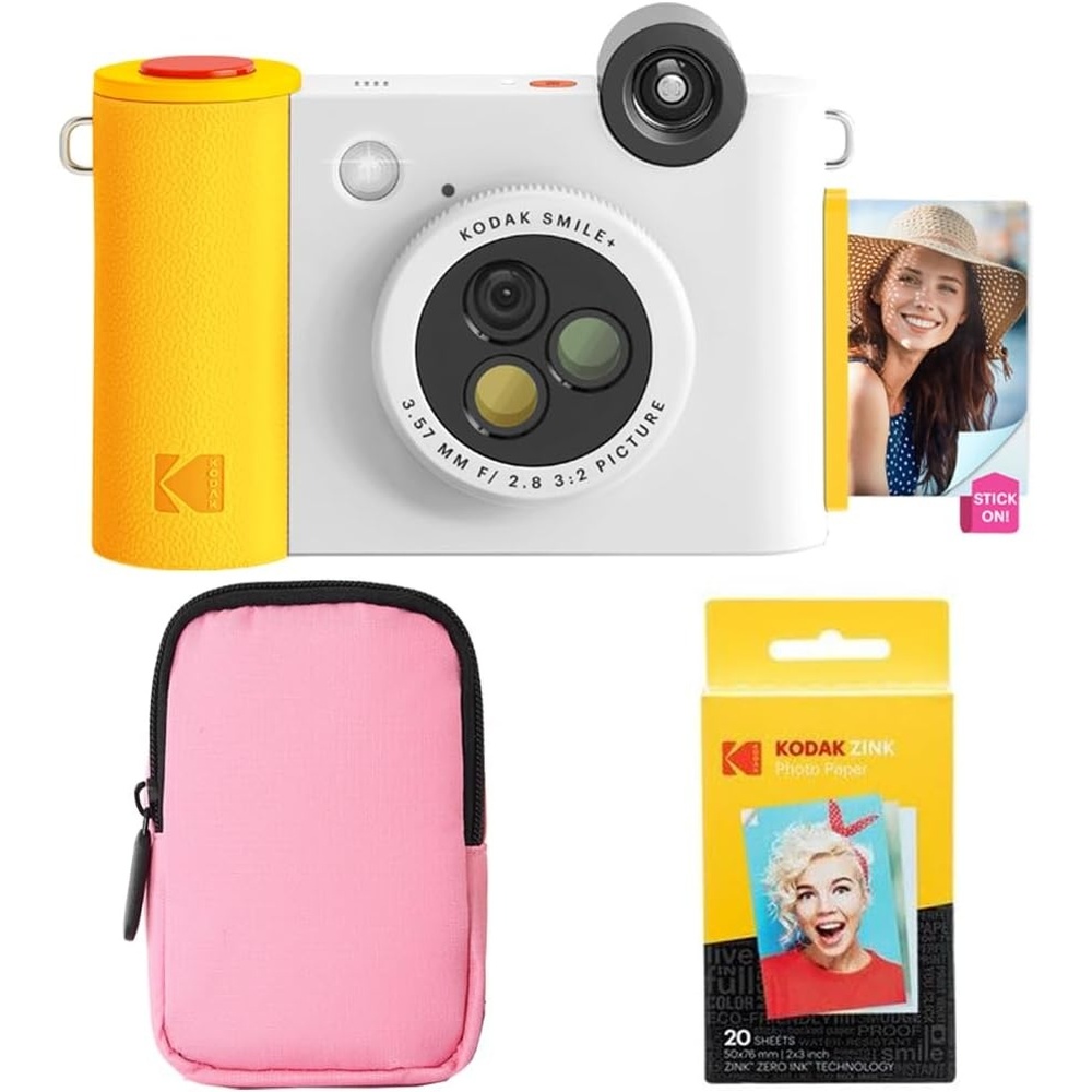 image:imageKODAK Smile 2in1 Digital Instant Print Camera amp Wireless Bluetooth Photo Printer Starter Bundle Soft Case Zink 20pk StickyBack Photo Paper 10MP SpecialEffect Rotating Lens White