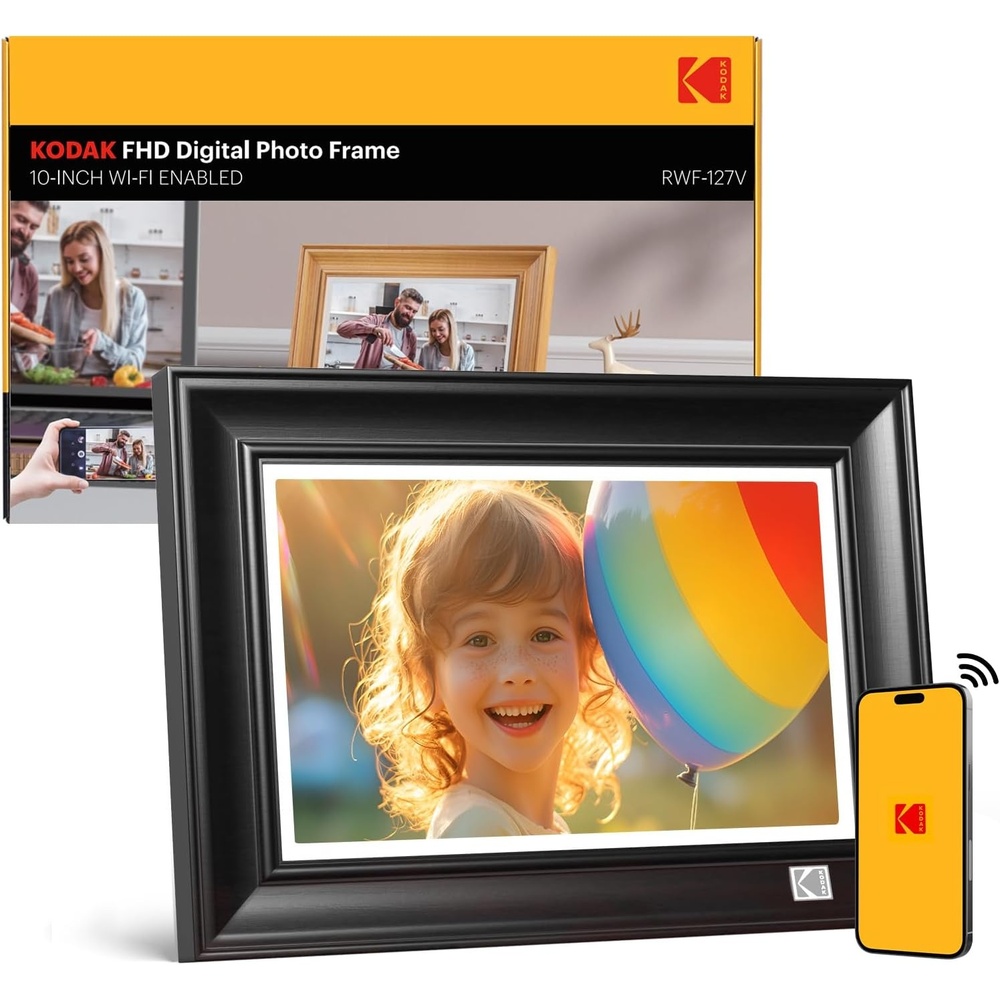 image:imageKODAK WiFi Digital Picture Frame 1920 x 1200 HD Touchscreen Digital Photo Frame 101 Inches Intelligent Electronic Picture Frame with 32 GBAutoRotate Share Moments Instantly GiftsWood FrameBlackWood