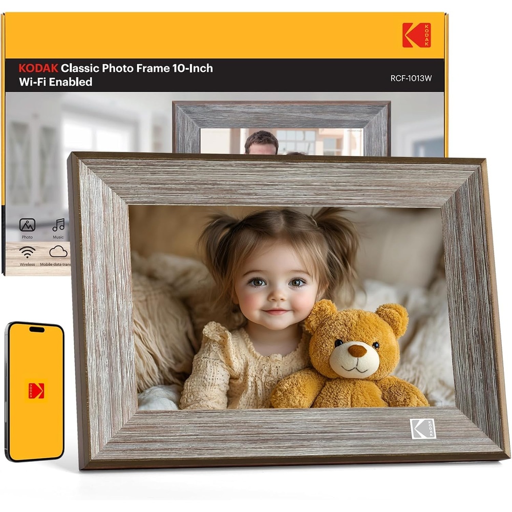 image:imageKODAK Wooden WiFi Digital Picture Frame 32G 101 Inch Digital Photo Frame 1280x800 HD IPS Touch Screen AutoRotate Share Photos and Videos via KODAK App for Friends and Family