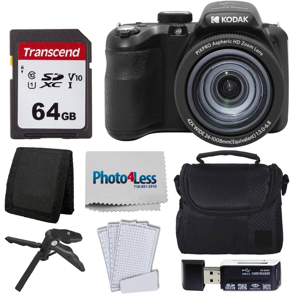 image:imageKodak PIXPRO AZ425 Digital Camera Bundle with 64GB Memory Card Camera Case Black USB Card Reader Table Tripod Accessories BlackBlack