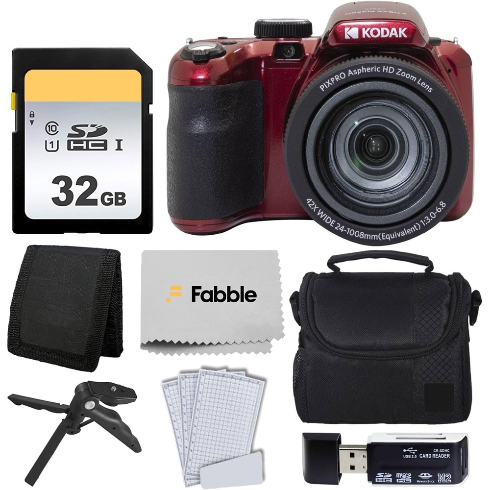 image:imageKodak PIXPRO AZ425 Digital Camera Bundle with 64GB Memory Card Camera Case Black USB Card Reader Table Tripod Accessories BlackRed