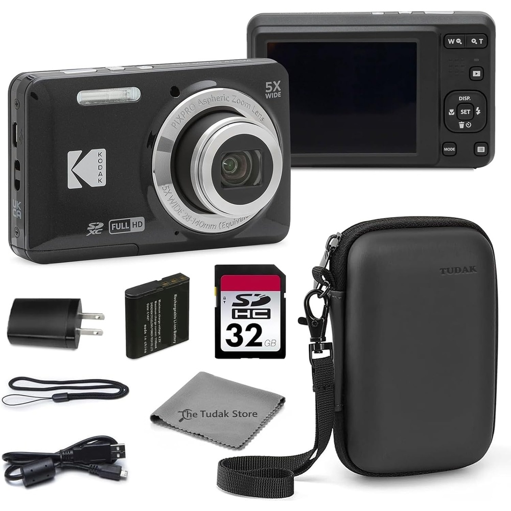 image:imageKodak PIXPRO FZ55 Black 16MP CMOS Sensor Digital Camera 5X Optical Zoom 28mm Wide Angle 1080P Full HD Video 27 LCD Vlogging Camera Bundle with Tudak Compatible Case 32GB SD Card amp Microfiber ClothBlack