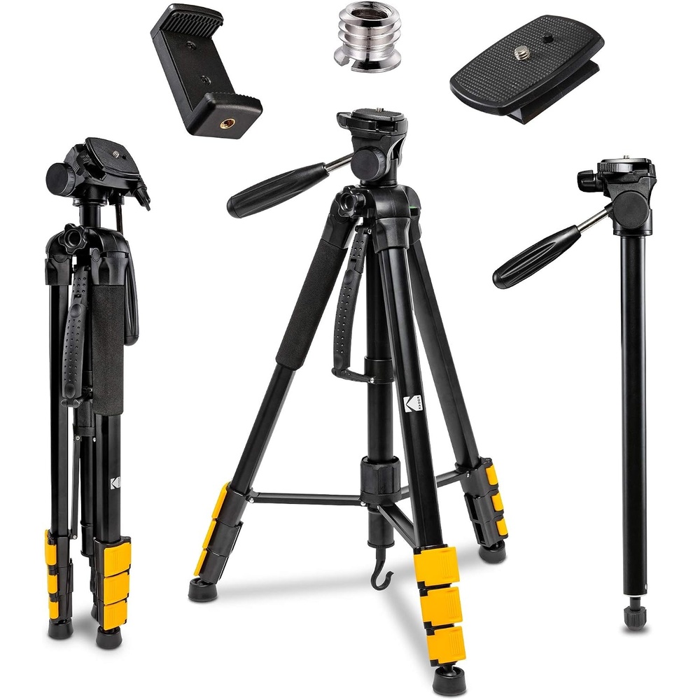 image:imageKodak PhotoGear 2in1 Tripod amp Monopod Lightweight 70 4Section FlipLock Aluminum Stand Converts to 645 Monopod QuickRelease Plates 3Way Swivel Head Bubble Level Bonus Stand EGuide amp CaseTripod Without Remote