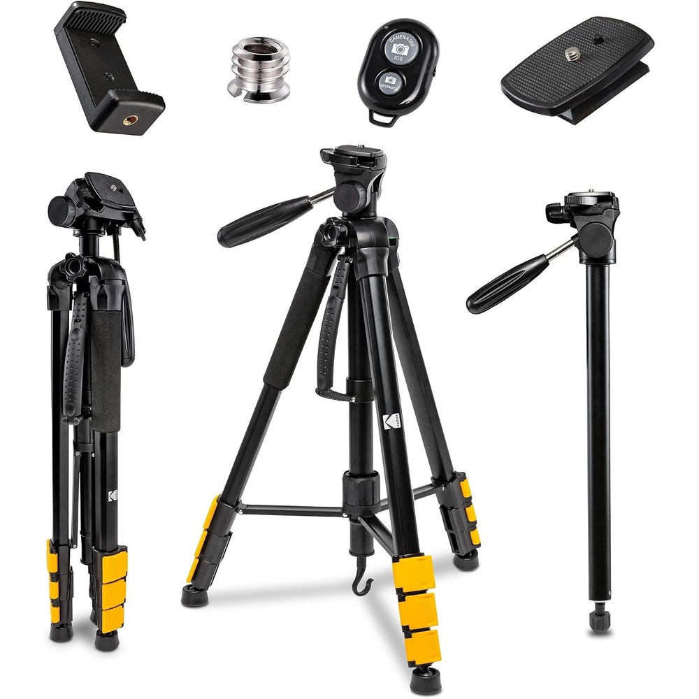 image:imageKodak PhotoGear 2in1 Tripod amp Monopod Lightweight 70 4Section FlipLock Aluminum Stand Converts to 645 Monopod QuickRelease Plates 3Way Swivel Head Bubble Level Bonus Stand EGuide amp CaseTripod With Remote