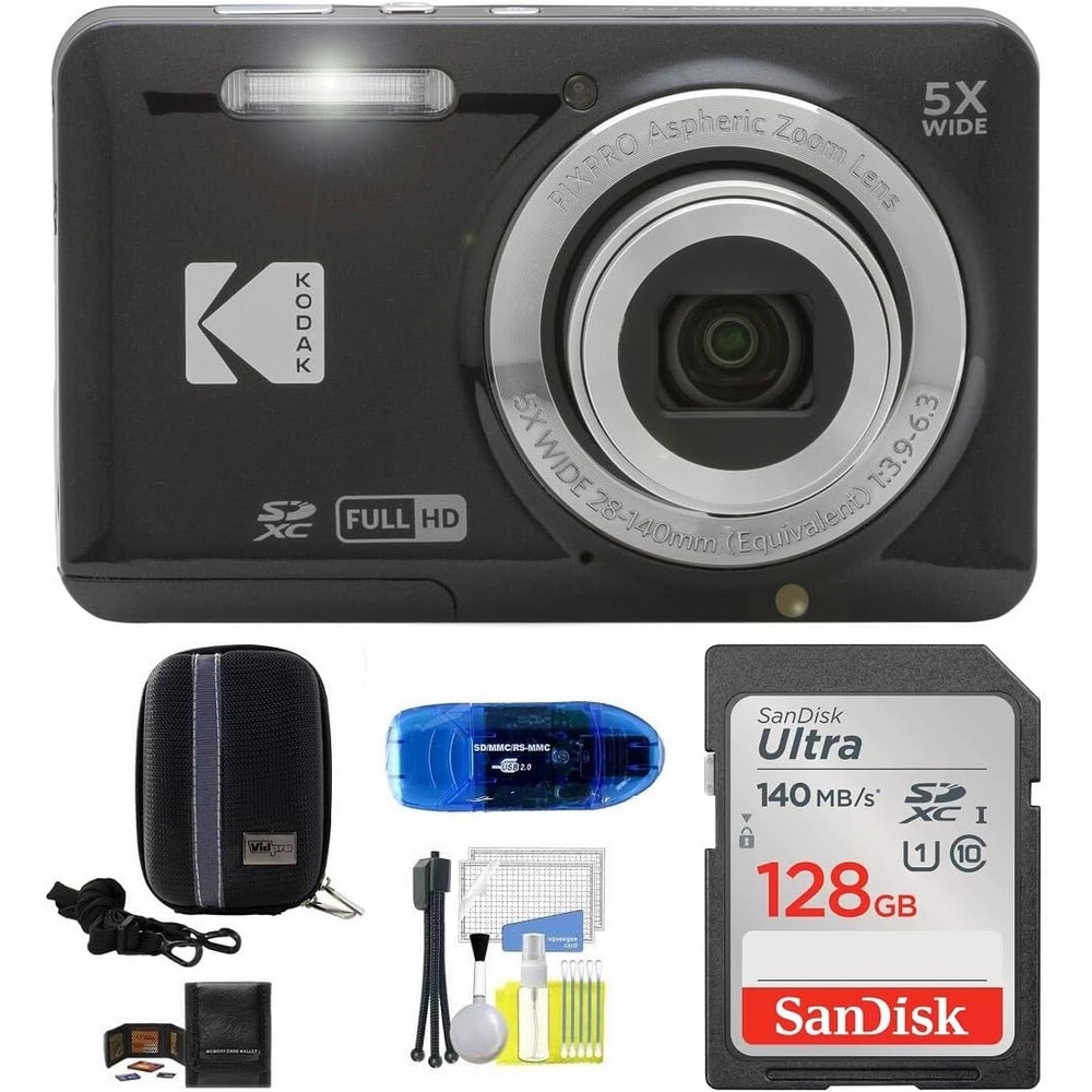 image:imageKodak Pixpro FZ55 Digital Camera Black Bundle Includes SanDisk 128GB Memory Card Hard Shell Camera Case SD Card Reader and More 6 Items
