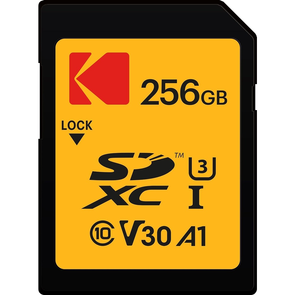 image:imageKodak SDXC Card 256GB UHSI U3 V30 Ultra Up to 95MBs Max Read Speed Write Speed 85MBs Max Storage of 4K Ultra HD Videos and HD Photos FullSize SD Card256GB