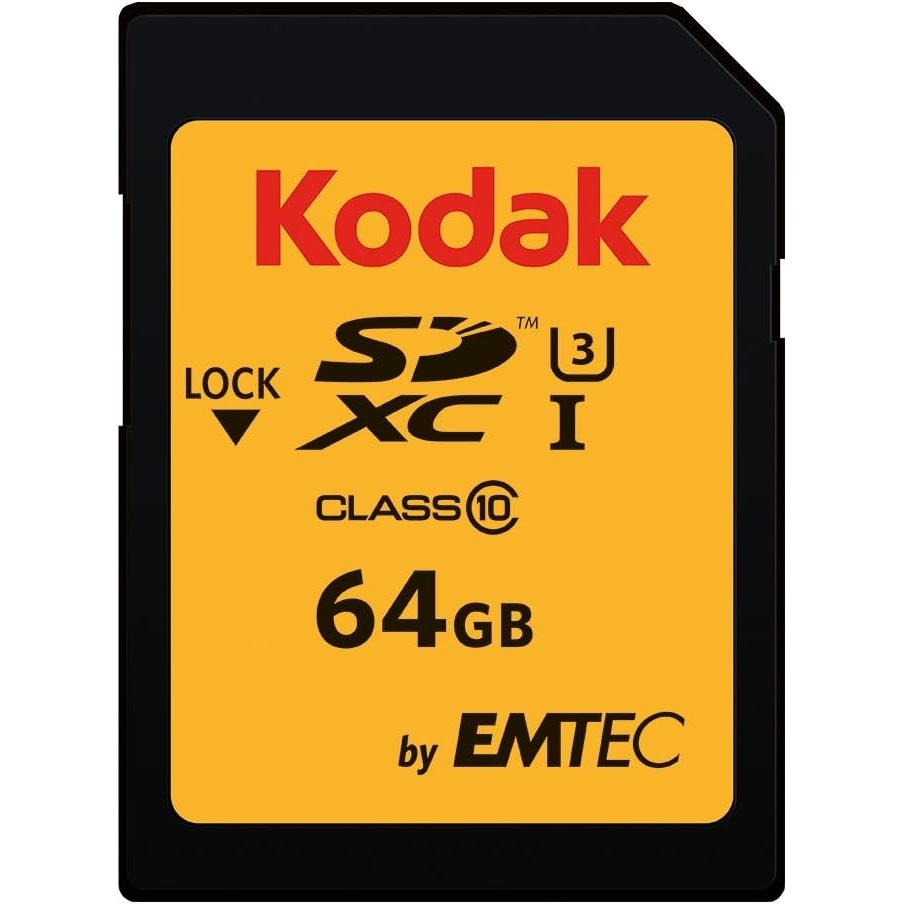 image:imageKodak SDXC Card 64GB UHSI U3 V30 Ultra Up to 95MBs Max Read Speed Write Speed 85MBs Max Storage of 4K Ultra HD Videos and HD Photos SD Card64GB
