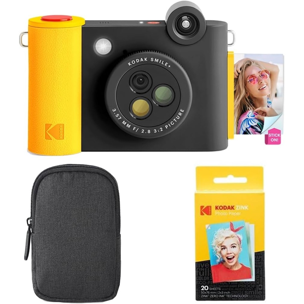 image:imageKodak Smile 2in1 Digital Instant Print Camera amp Wireless Bluetooth Photo Printer Starter Bundle Carrying Case Zink 20pk StickyBack Photo Paper 10MP SpecialEffect Rotating Lens Black